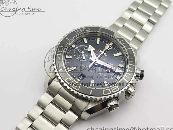 0513 Planet Ocean Master Chrono SS OM 1:1 Best Edition Black Dial On SS Bracelet A9900 V Fashionable 8113